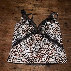 Victoria’s Secret cheetah print black lace L lingerie silky tank